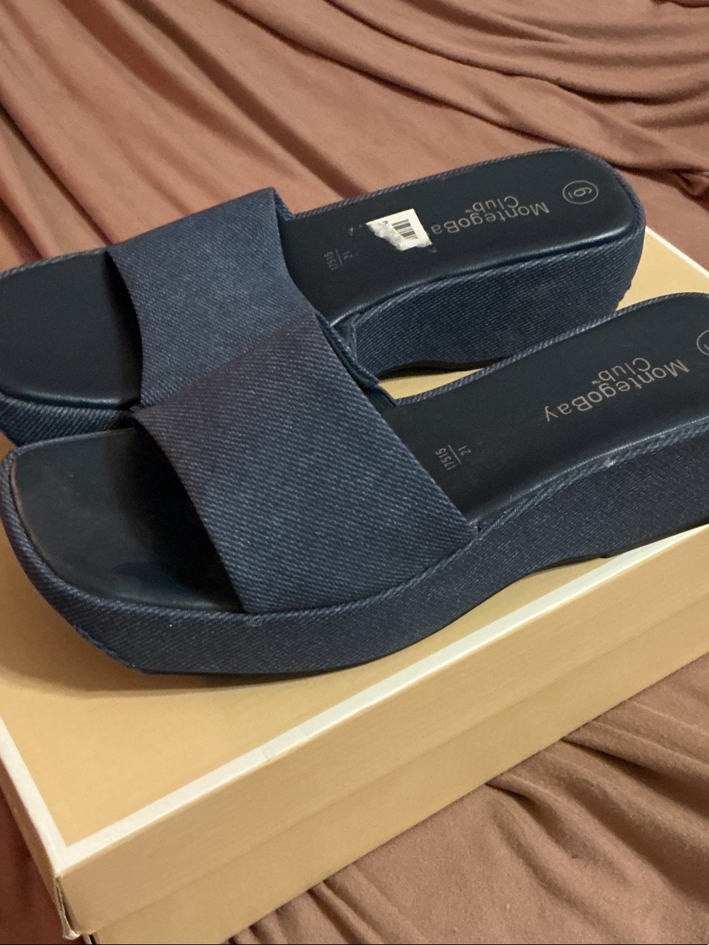 Montego Bay Club Dark Blue Platform Slide Wedges